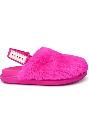 Marni Sko, Dame, Lyserød, 38 EU, Læder, Fuchsia Pels Hjemmesko med Velcro-rem