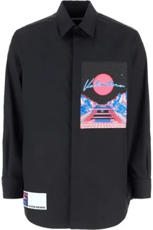 VALENTINO Skjorte, Herre, Sort, M, Polyester, Sort Logo Patch Skjorte