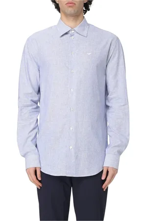 Emporio Armani Skjorte, Herre, Blå, 3XL, Linned, Blåt Linnedskjorte
