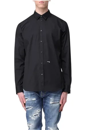 Dsquared2 Skjorte, Herre, Sort, L, Uld, Hvid Poplin Skjorte Stilfuldt Herremode