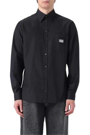 Dolce & Gabbana Skjorte, Herre, Sort, XL, Langærmet skjorte med logo patch