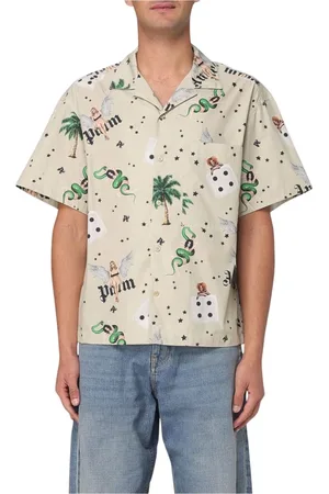 Palm Angels Skjorte, Herre, , L, Bomuld, Ternetrykt Afslappet Skjorte