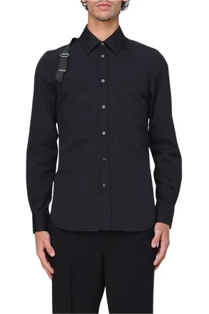 Alexander McQueen Skjorte, Herre, Sort, XL, Bomuld, Sort Poplin Skjorte med Stropdetalje
