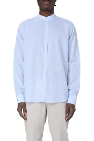 Manuel Ritz Skjorte, Herre, Blå, 3XL, Linned, Blå Mandarin Krave Linned Skjorte