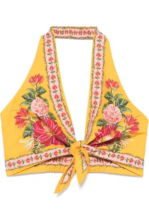 Farm Rio Top, Dame, Gul, M, Uld, Solsikke Blomstret Bådhals Top