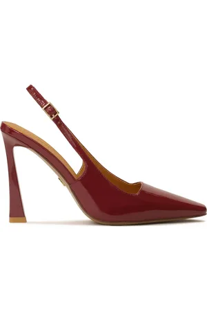 Kazar Sko, Dame, Brun, 38 EU, Uld, Maroon lakerede pumps med en interessant hæl