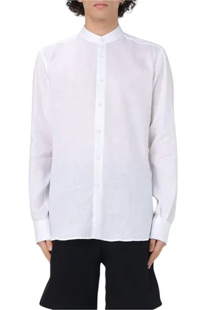 Karl Lagerfeld Skjorte, Herre, Hvid, XL, Linned, Linned Mandarin Krave Skjorte