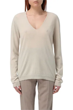 Rick Owens Strik, Dame, , L, Ivory V-Neck Strik Sweater