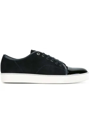 Lanvin Sko, Herre, Blå, 40 EU, Læder, Blå/Hvid Læder Patent-Tå Sneakers