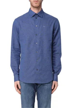 Emporio Armani Skjorte, Herre, Blå, S, Linned, Klassisk Hvidt Linnedskjorte