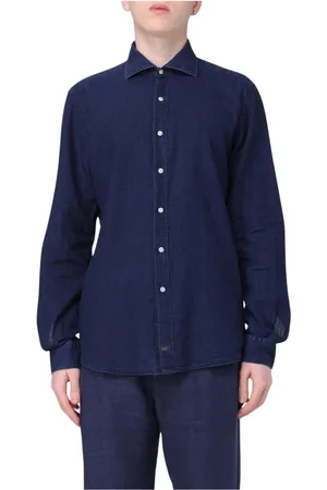 FAY Skjorte, Herre, Blå, L, Denim, Denim Krave Sweater Skjorte