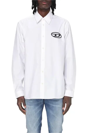 Diesel Skjorte, Herre, Hvid, L, Bomuld, Klassisk Hvid Poplin Skjorte med Logo