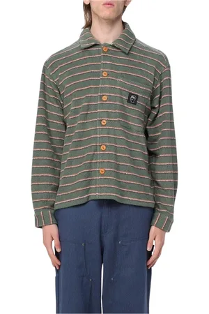 Brain Dead Skjorte, Herre, Grøn, L, Polyester, Stribet Fleece Casual Skjorte Grøn