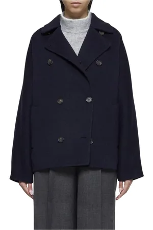 Brunello Cucinelli Frakke, Dame, Blå, XS, Uld, Elegant Uld Peacoat i Beige
