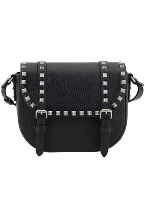 VALENTINO GARAVANI Taske, Herre, Sort, ONE SIZE, Læder, Studded Læder Messenger Taske med Klaps