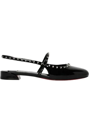 Christian Louboutin Sko, Dame, Sort, 36 1/2 EU, Læder, Studded Slingback Flats