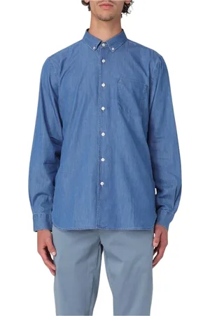 FAY Skjorte, Herre, Blå, XL, Denim, Blå Denim Langærmet Skjorte