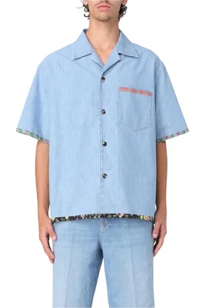 VALENTINO Skjorte, Herre, Blå, M, Denim, Blomstret Trim Denim Skjorte Afslappet Pasform