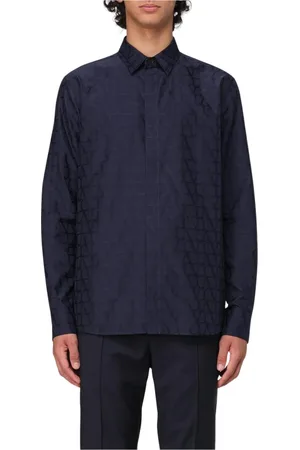 VALENTINO Skjorte, Herre, Blå, 3XL, Bomuld, Blå Jacquard Langærmet Skjorte