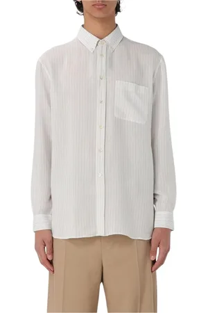 Saint Laurent Skjorte, Herre, , 2XL, Elegant Stribet Silkeskjorte