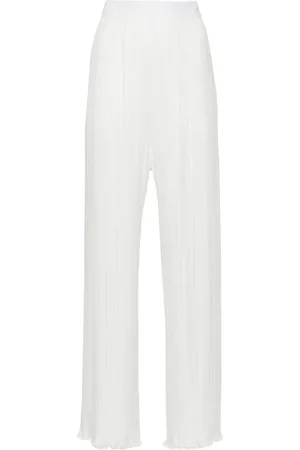 Lanvin Bukser, Dame, Hvid, S, Uld, Hvide Plisserede Bukser med Sidelommer