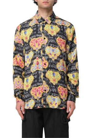 VERSACE Skjorte, Herre, Flerfarvet, M, Uld, Jewel Print Sort Skjorte Mænd