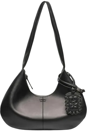 Ganni Taske, Dame, Sort, ONE SIZE, Uld, Sort Læder Hobo Skuldertaske