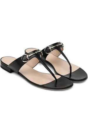 Gucci Sko, Dame, Sort, 36 1/2 EU, Læder, Sorte flade sandaler med lædersål og hestebitdetalje