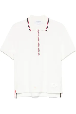 Thom Browne Top, Herre, Hvid, M, Hvid Ribstrikket Sweater med Knaplukning
