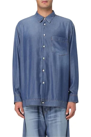 MAGLIANO Skjorte, Herre, Blå, S, Uld, Denim HighLow Hem Skjorte Stilfuld