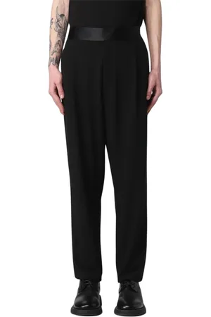 Giorgio Armani Bukser, Herre, Sort, L, Satin, Elegant Satin Waistband Bukser