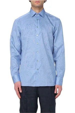 Etro Skjorte, Herre, Blå, XL, Bomuld, Blå Paisley Print Skjorte