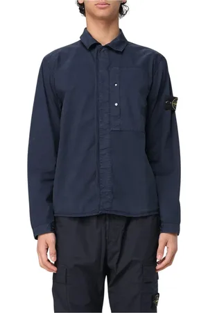 Stone Island Jakke, Herre, Blå, L, Blå Casual Button-Up Skjorte