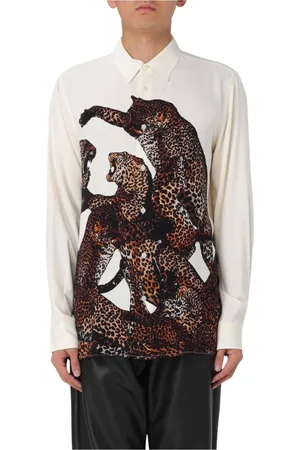 Roberto Cavalli Skjorte, Herre, Flerfarvet, M, Uld, Leopard Print Silk Skjorte