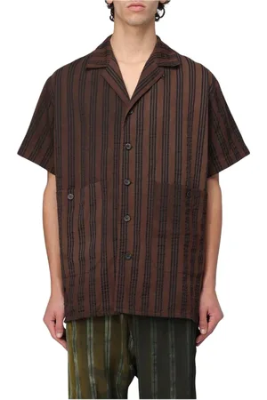 UMA WANG Skjorte, Herre, Brun, M, Bomuld, Brun Stribet Casual Skjorte