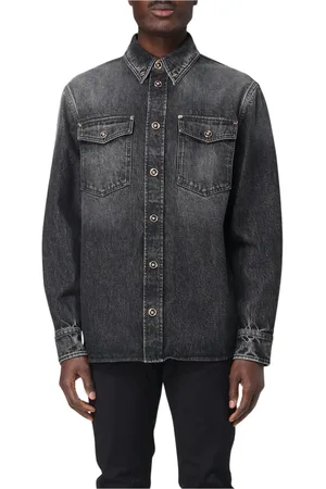 VERSACE Skjorte, Herre, Grå, L, Denim, Grå Denim Skjorte med Medusa Knapper