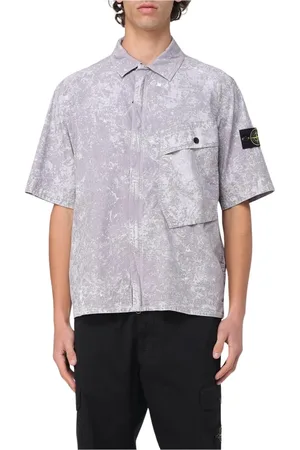 Stone Island Skjorte, Herre, Grå, 2XL, Uld, Grå Acid Wash Casual Skjorte