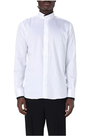 Karl Lagerfeld Skjorte, Herre, Hvid, 2XL, Uld, Mandarin krave langærmet skjorte