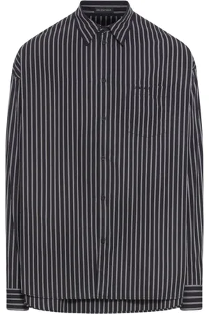 Balenciaga Skjorte, Herre, Sort, S, Uld, Vertikal Stribet Skjorte, Sort, Stilfuld
