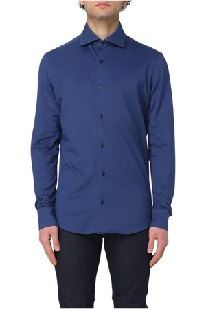 Paul & Shark Skjorte, Herre, Blå, 3XL, Bomuld, Blå Strik Langærmet Skjorte