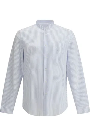 Prada Skjorte, Herre, Flerfarvet, L, Bomuld, Stribet Mandarin Krave Skjorte