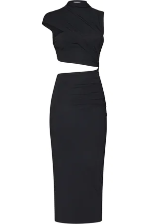Amazuìn Kjole, Dame, Sort, ONE SIZE, Sort Midi Kjole med Asymmetriske Udskæringer