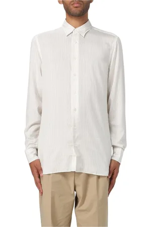 LARDINI Skjorte, Herre, Hvid, S, Silke Pinstripe Skjorte