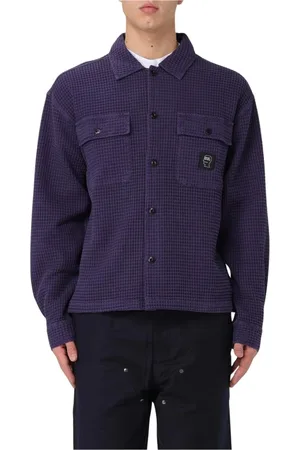 Brain Dead Skjorte, Herre, Blå, M, Bomuld, Blå Vaffel Button Up Skjorte