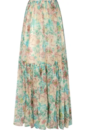 Chloé Nederdel, Dame, Flerfarvet, S, Blomstret Beige Silkekjole