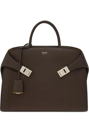 Salvatore Ferragamo Taske, Herre, Brun, ONE SIZE, Læder, Brun Læder Logo Print Taske
