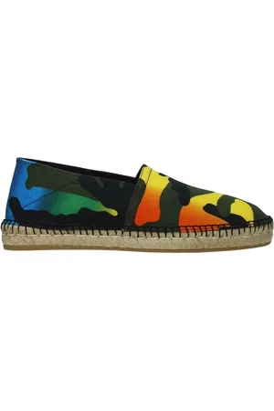 VALENTINO GARAVANI Sko, Herre, Flerfarvet, 40 EU, Uld, Grønne Canvas Slip-On Sko Aw23