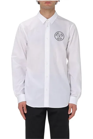 VERSACE Skjorte, Herre, Hvid, S, Bomuld, Hvid Logo Skjorte til Mænd