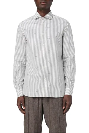 Emporio Armani Skjorte, Herre, Grå, XL, Bomuld, Elegant Stribet Skjorte