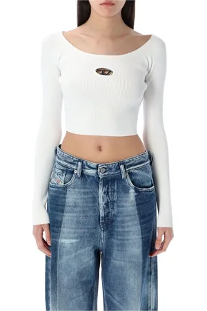 Diesel Top, Dame, Hvid, S, Uld, Hvid Ribbet Crop Top M-Vera